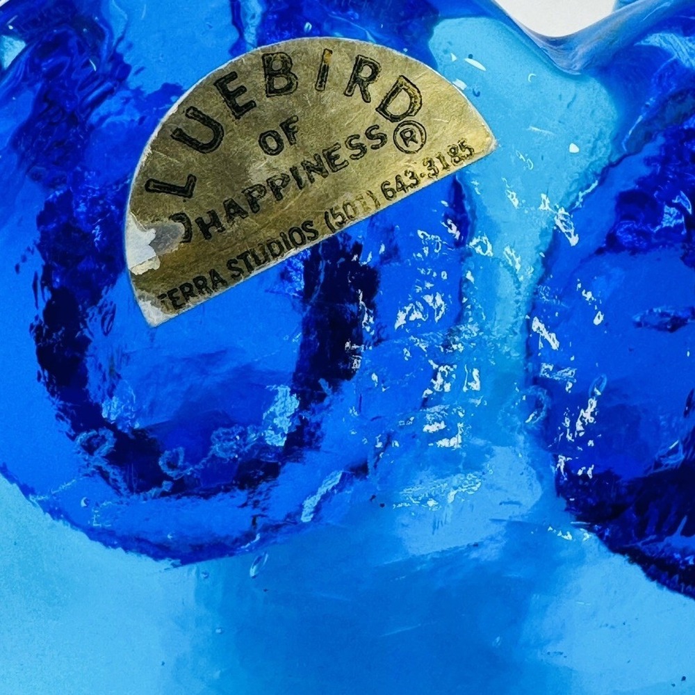 Double Bluebird of Happiness on Heart Cobalt Blue Glass Signed Leo Ward 90 GORG - Picture 4 of 8